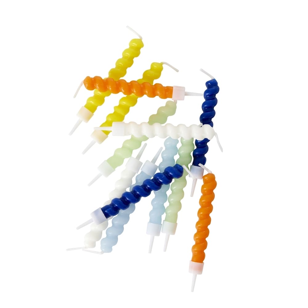 מארז 12 נרות יומולדת מסולסלים בגווני כחול