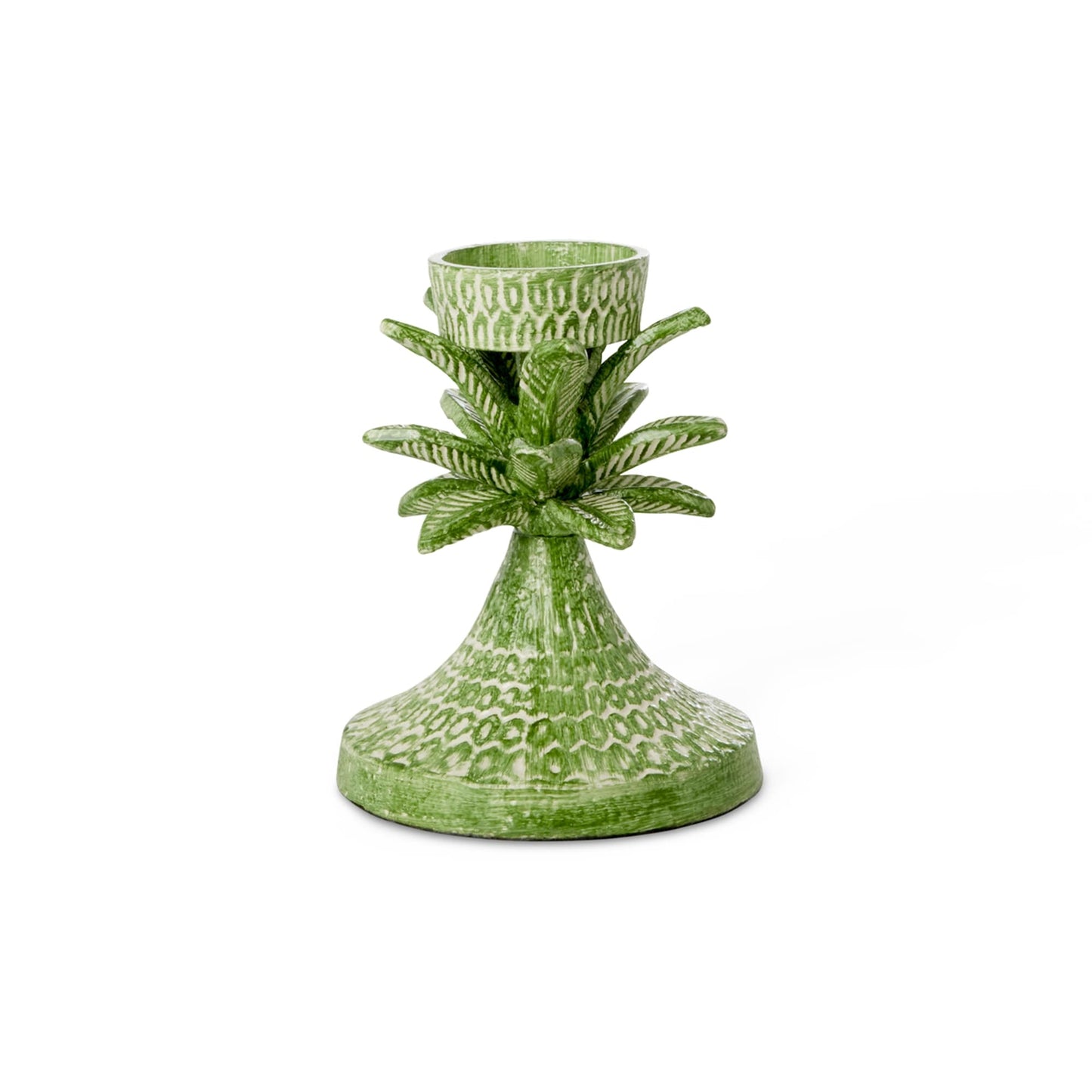 פמוט מתכת עץ דקל ירוק נמוך