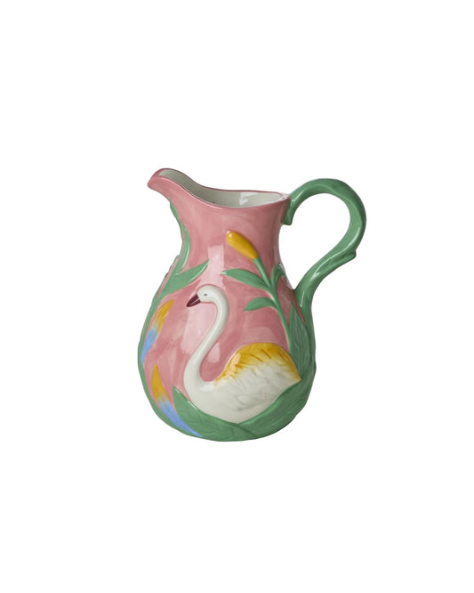 קנקן קרמיקה תבליט ברבור - ורוד ירוק