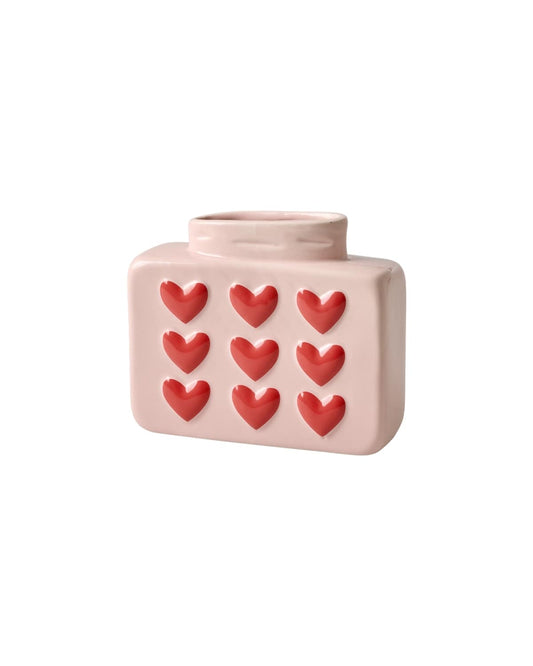 אגרטל קרמיקה מרובע קטן - לבבות