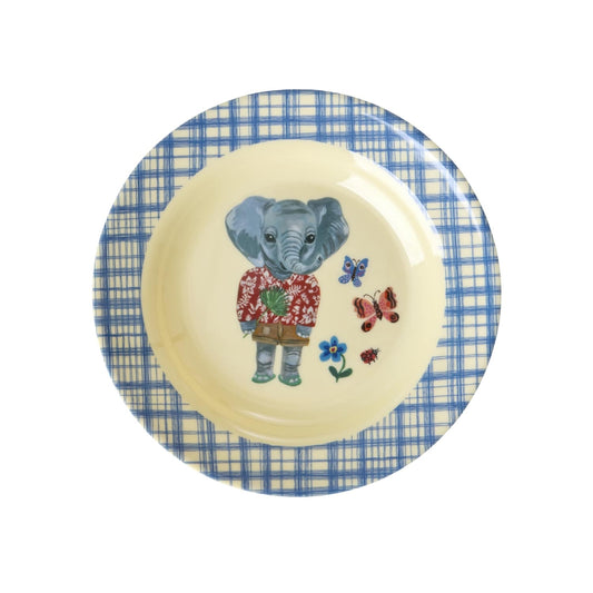 קערת מלמין לילדים - נטלי לאטה - פיל מסגרת כחול משובץ