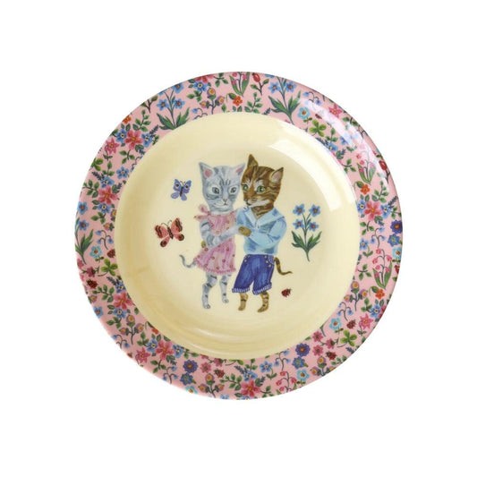 קערת מלמין לילדים - נטלי לאטה - זוג חתולים ומסגרת פרחים