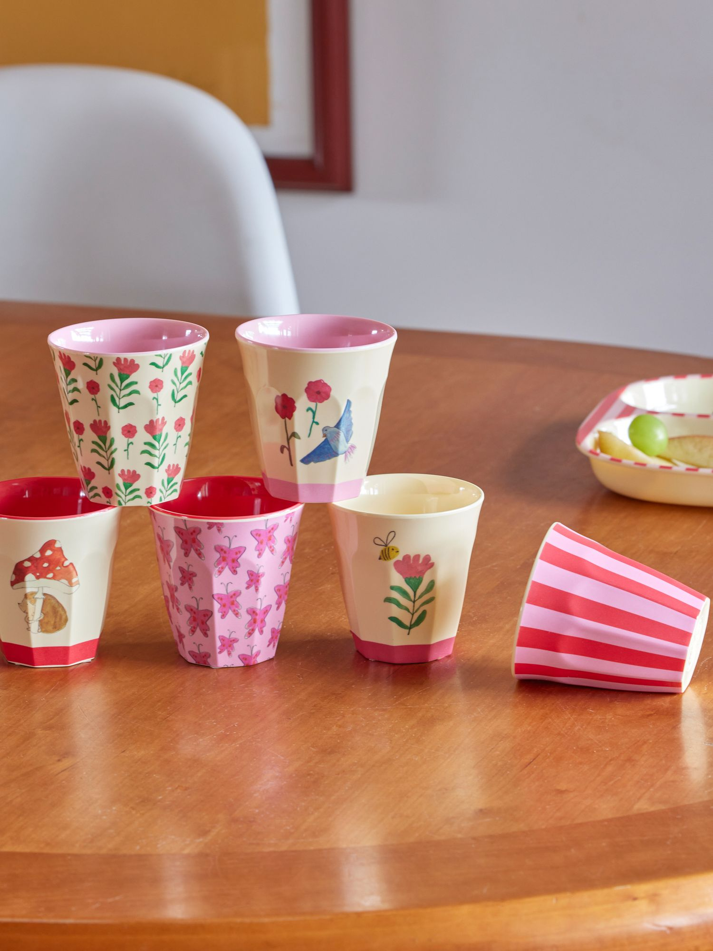 כוס מלמין לילדים מסט - פסים ורוד אדום