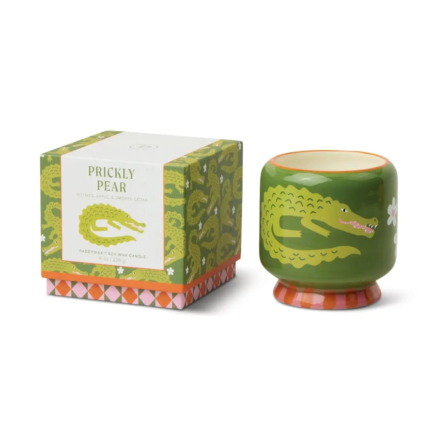 נר בכלי קרמי מאוייר: A Dopo Crocodile, Prickly Pear