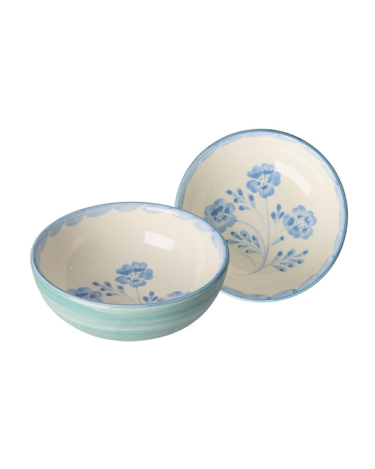 קערת קרמיקה בעבודת יד - ירוק עם פרחים כחולים