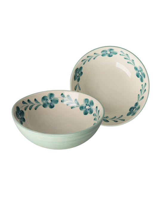 קערת קרמיקה לסלט בעבודת יד - פרחי גפן ירוקים