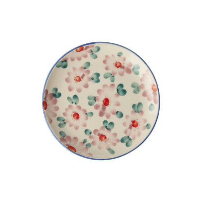 צלחת קרמיקה לקינוח - פרחים עדינים ורודים