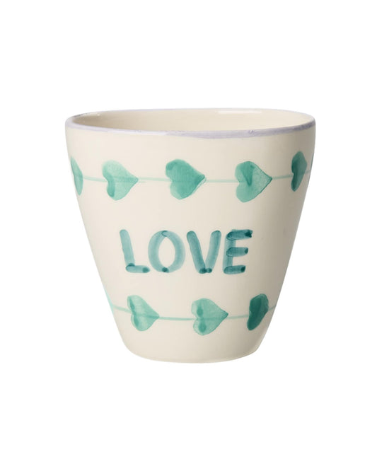 כוס קרמיקה אובלית בעבודת יד  - LOVE