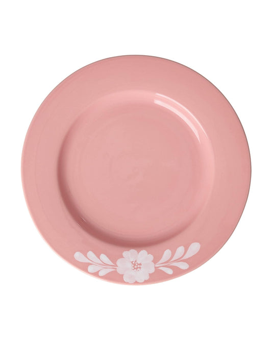 צלחת קרמיקה למנה עיקרית בעבודת יד - ורוד גפן לבן