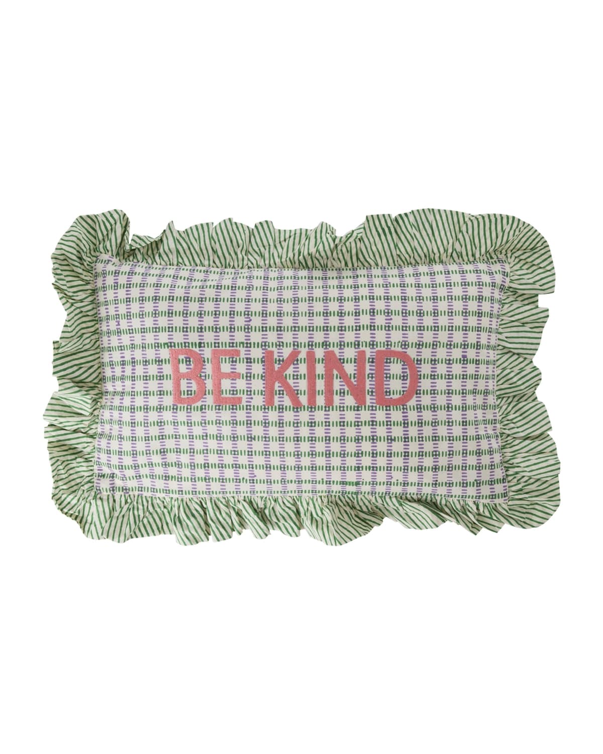 כרית מלבנית ירוקה משובצת עם רקמה - BE KIND