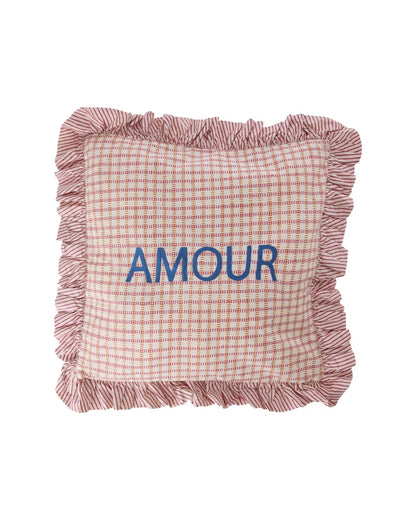 כרית מרובעת ורודה משובצת עם רקמה - AMOUR