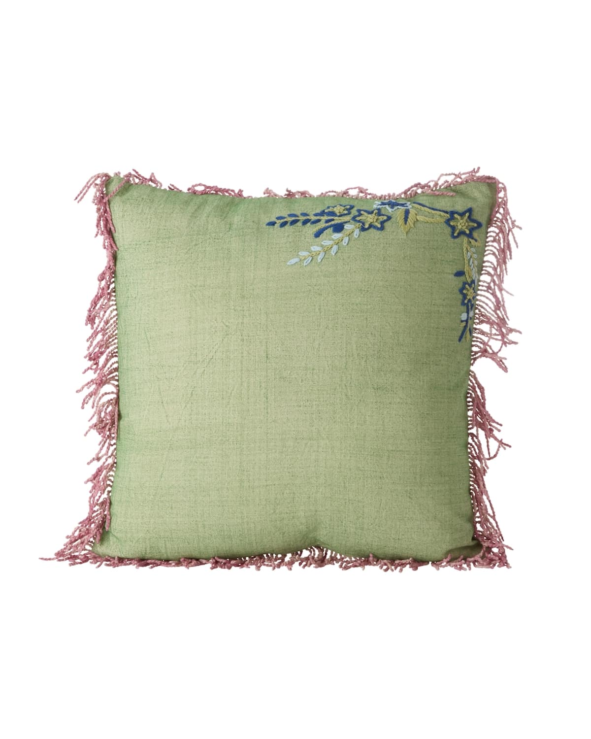 כרית מרובעת ירוקה עם רקמת פרח