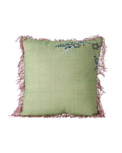 כרית מרובעת ירוקה עם רקמת פרח