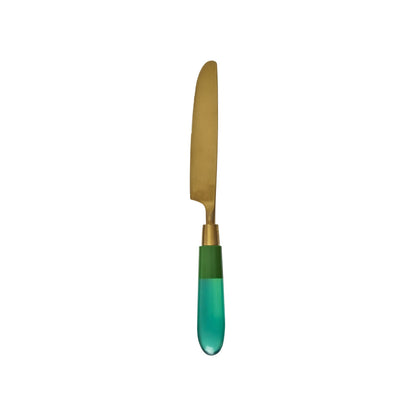 סכין זהובה עם ידית ירוקה שקופה