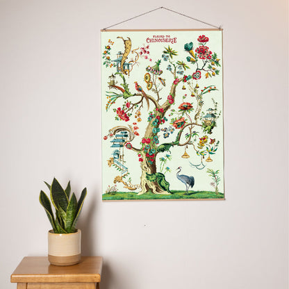 פוסטר: Fleurs de Chinoiserie  בית עץ וציפורים