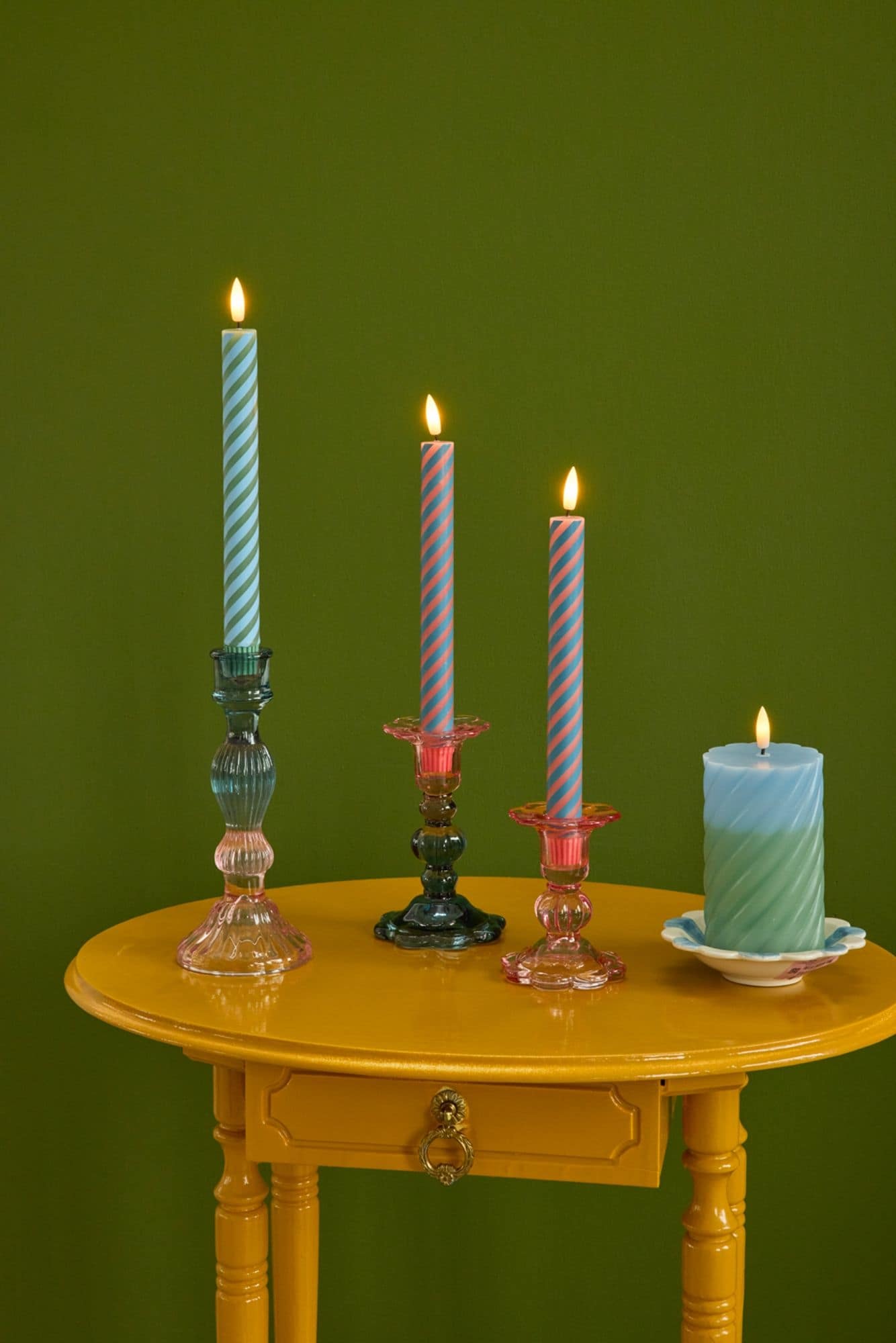 פמוט זכוכית גבוה L - ורוד כחול