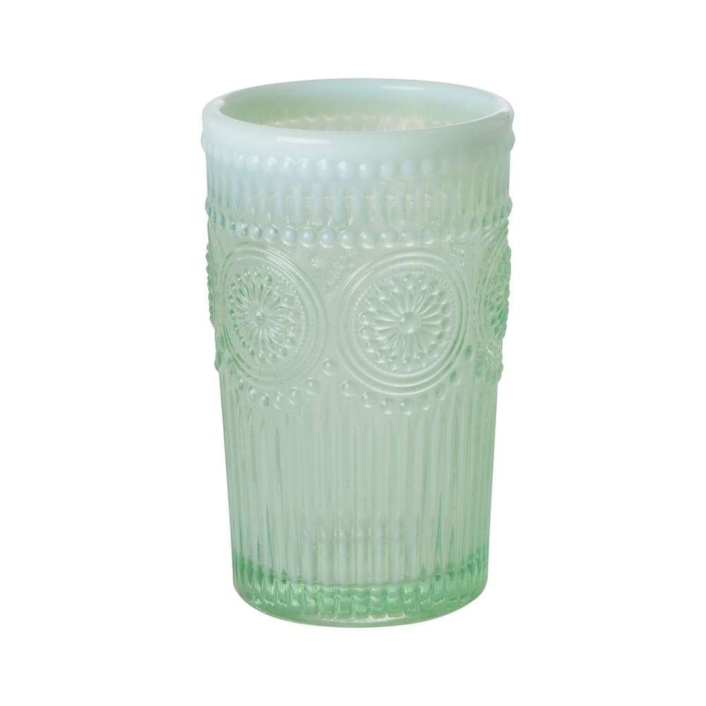 כוס זכוכית מעוטרת בגימור חלבי - ירוק