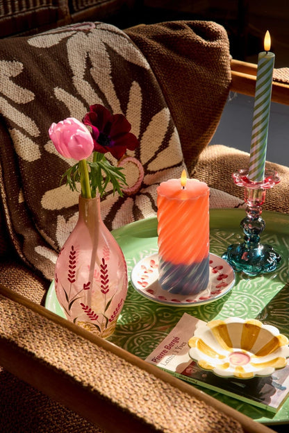 פמוט זכוכית בינוני M - ורוד כחול סיומת פרח