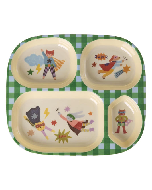 צלחת מלמין מחולקת - גיבורי על ירוק