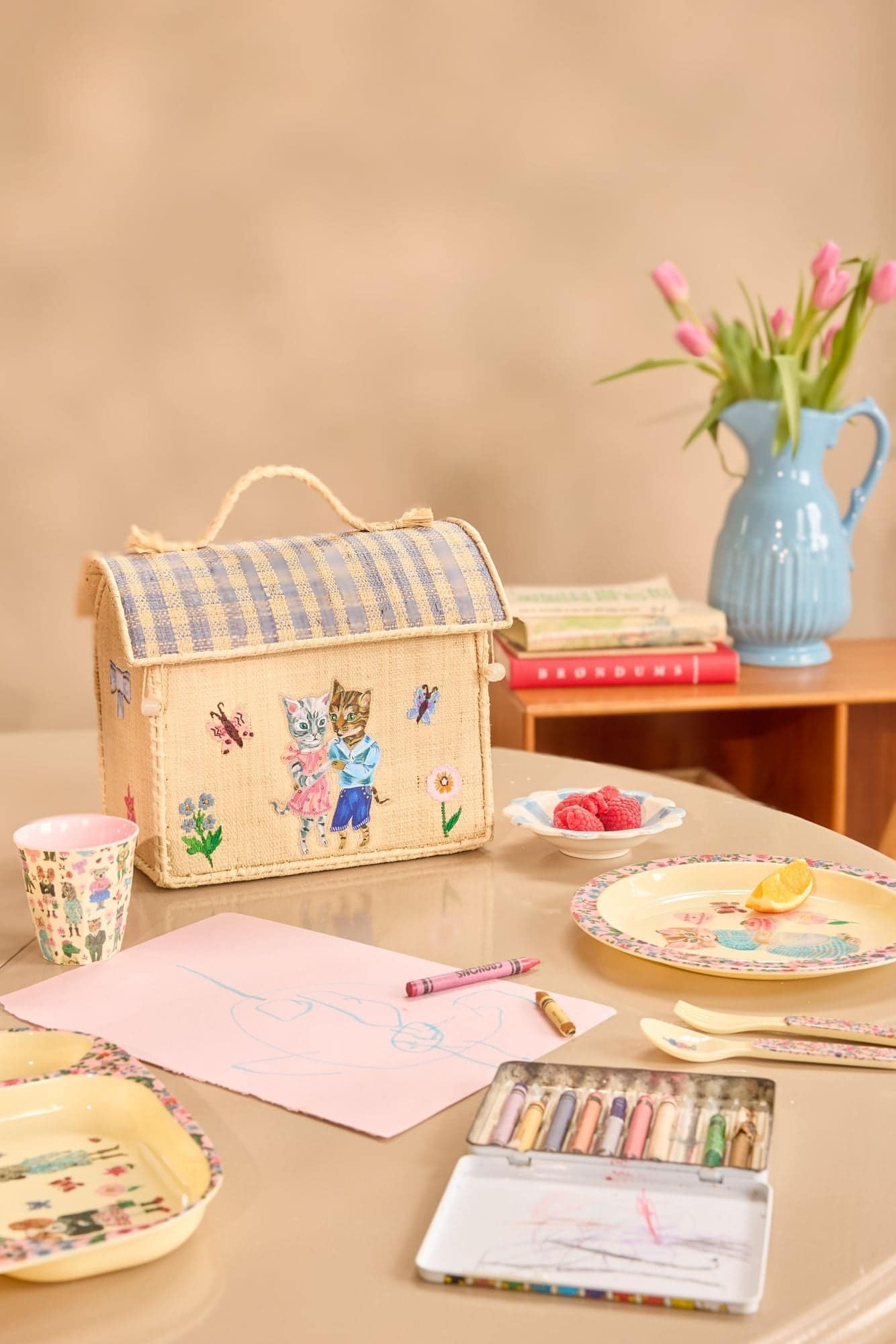 ארגז רפיה קטן עם ידית - נטלי לאטה - זוג חתולים