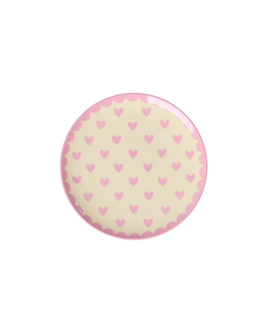 צלחת מלמין לקינוח - לבבות ורודים