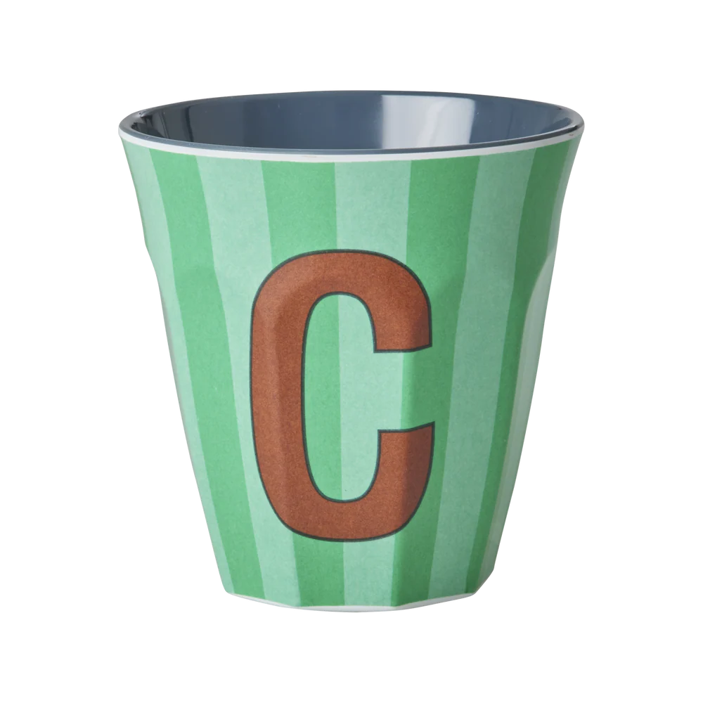 כוס מלמין אות C פסים ירוק