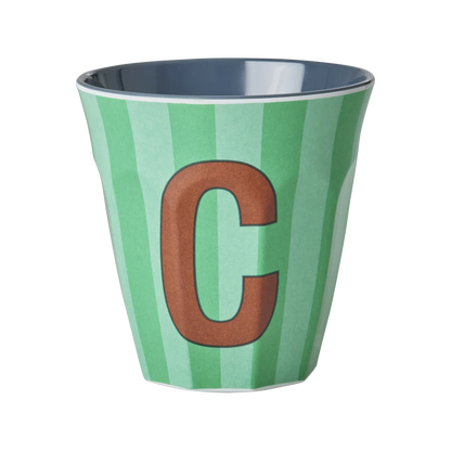 כוס מלמין אות C פסים ירוק
