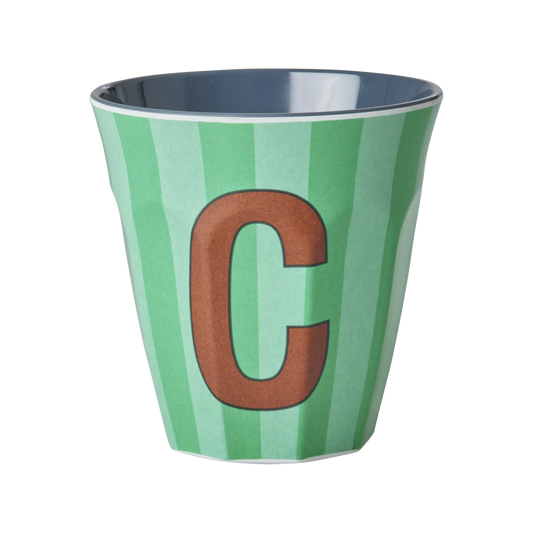 כוס מלמין אות C פסים ירוק