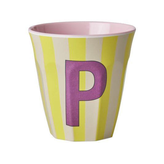 כוס מלמין P פסים צהוב ושמנת