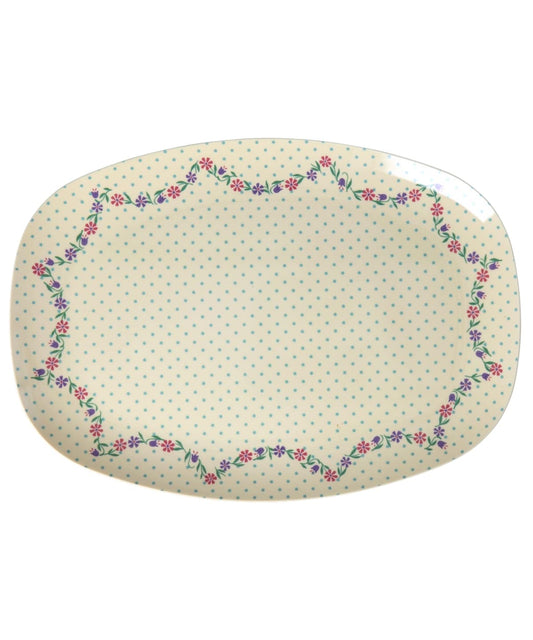 מגש מלמין הדפס פרחים ונקודות רקע שמנת