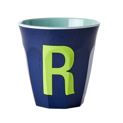 כוס מלמין אות R ירוק רקע נייבי
